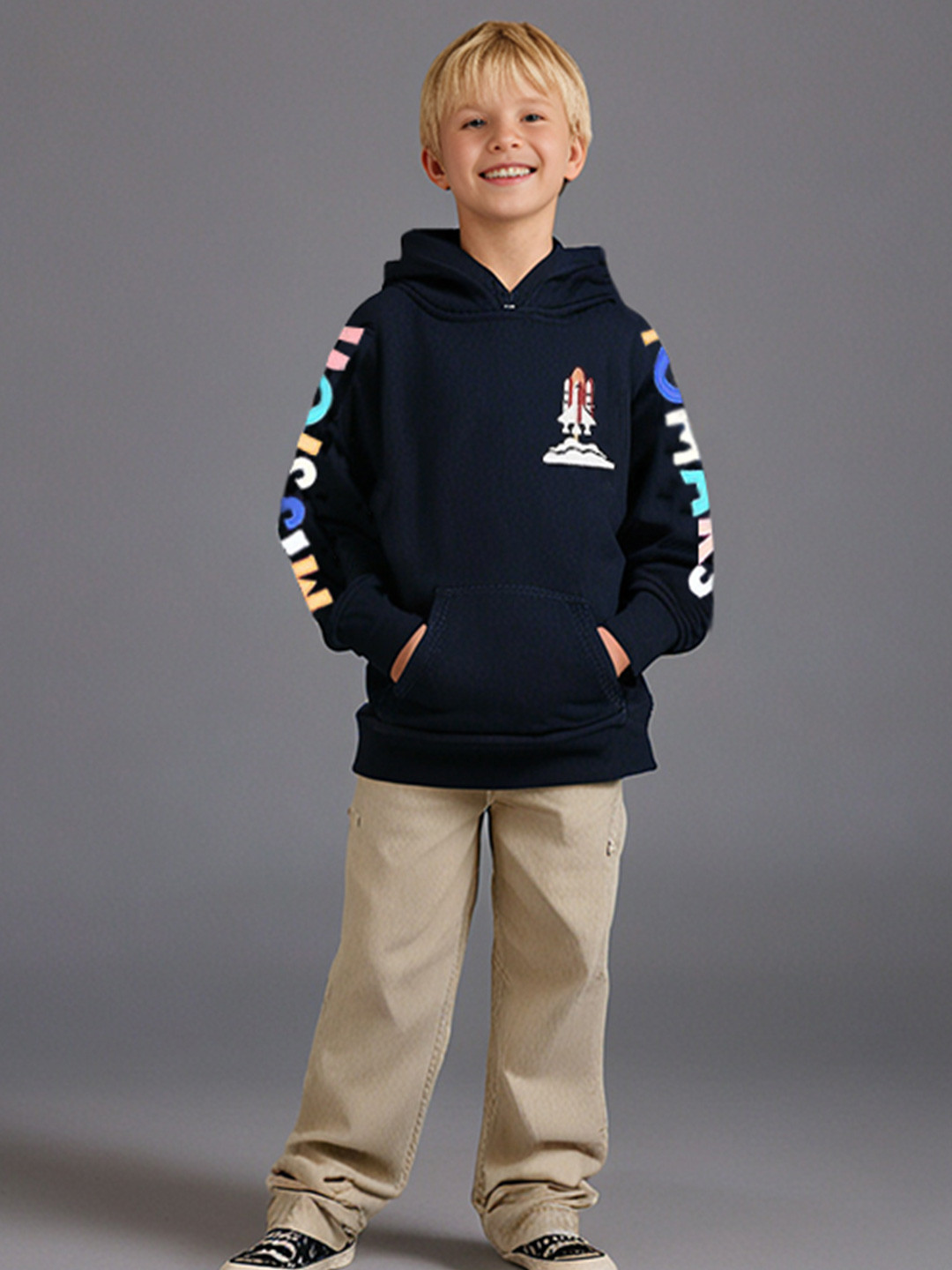 Cherry Crumble Kids Navy Blue Applique Detail Hooded Sweatshirt