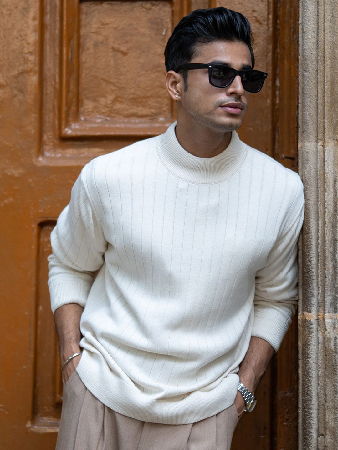 Powerlook Men Structure Stripe High Neck Pullover