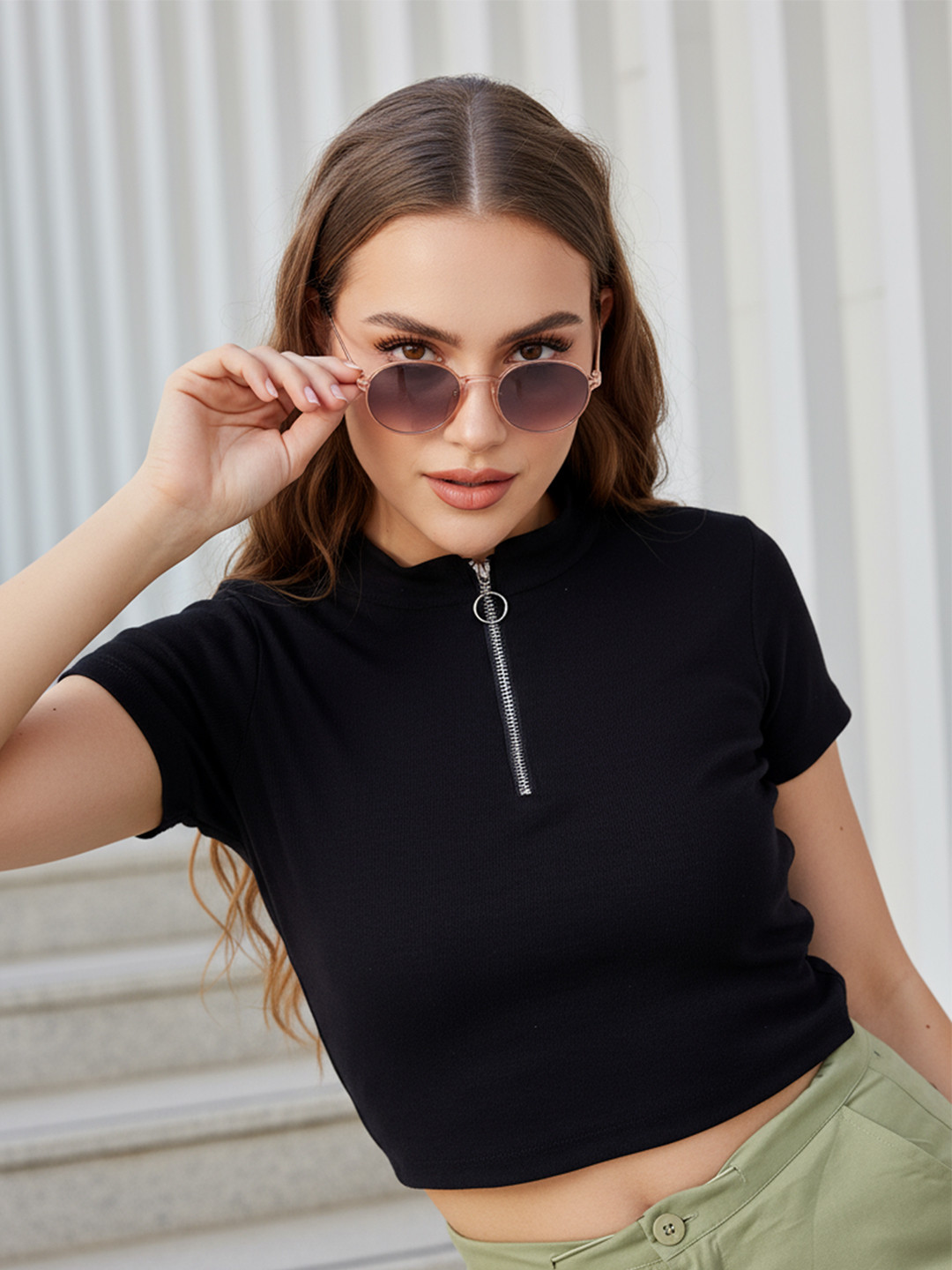 Freehand by The Indian Garage Co Opaque High Neck Crop Top