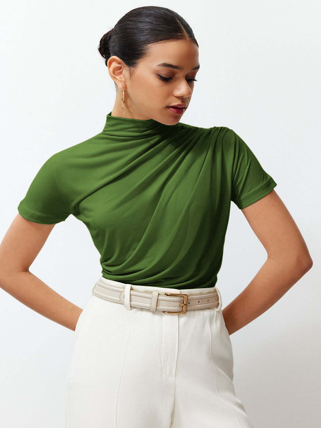 Trendyol Ya Yeil Women High Neck Fitted Top
