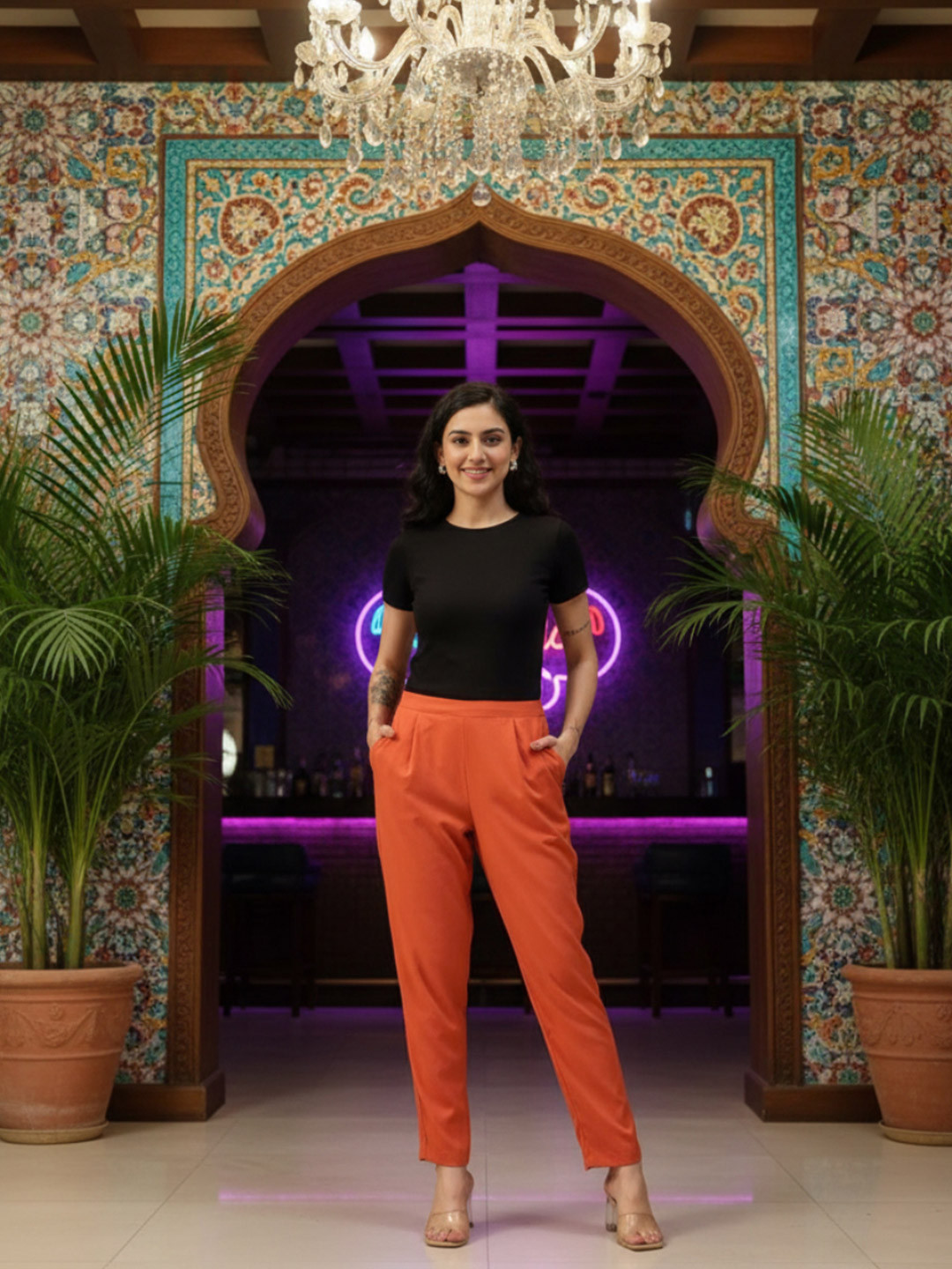 Oxolloxo Women Original Tapered Fit Narrow Trousers with Side Pockets