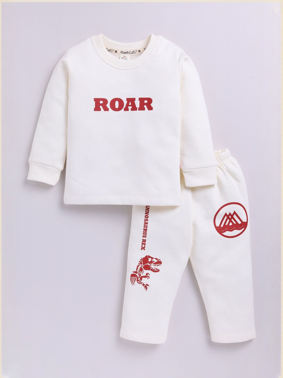 MooNKids Infant Printed Round Neck Pure Cotton Super Brushed Fleece Top With Pyjamas