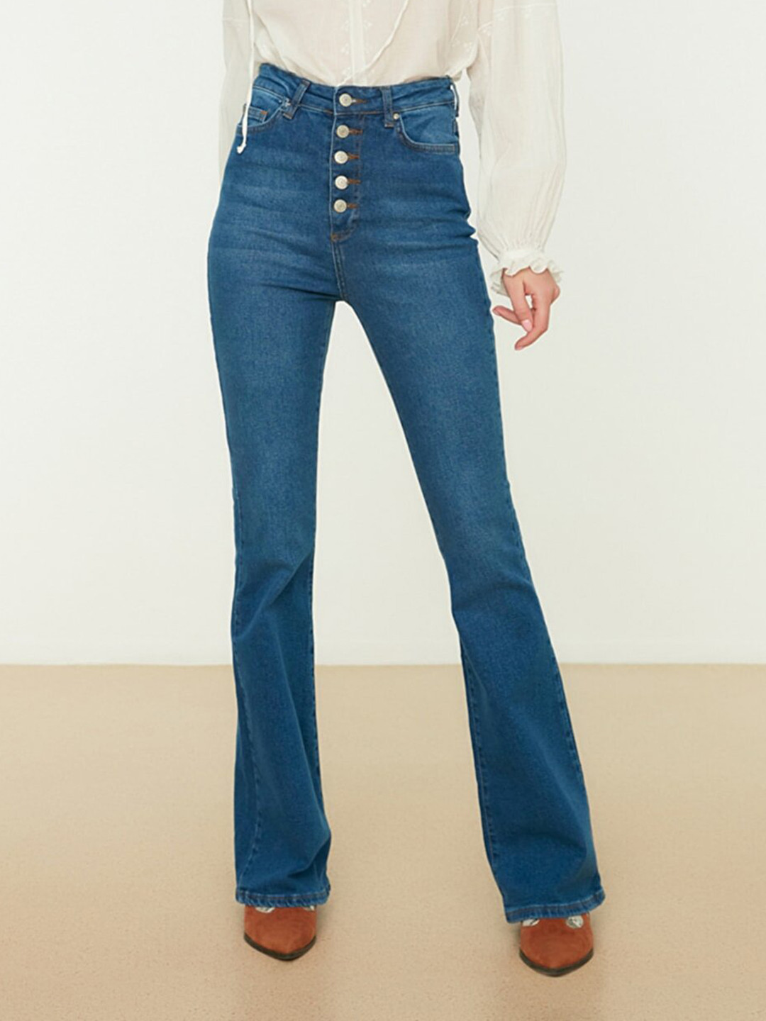 Trendyol Women Blue Flared High-Rise Light Fade Stretchable Jeans