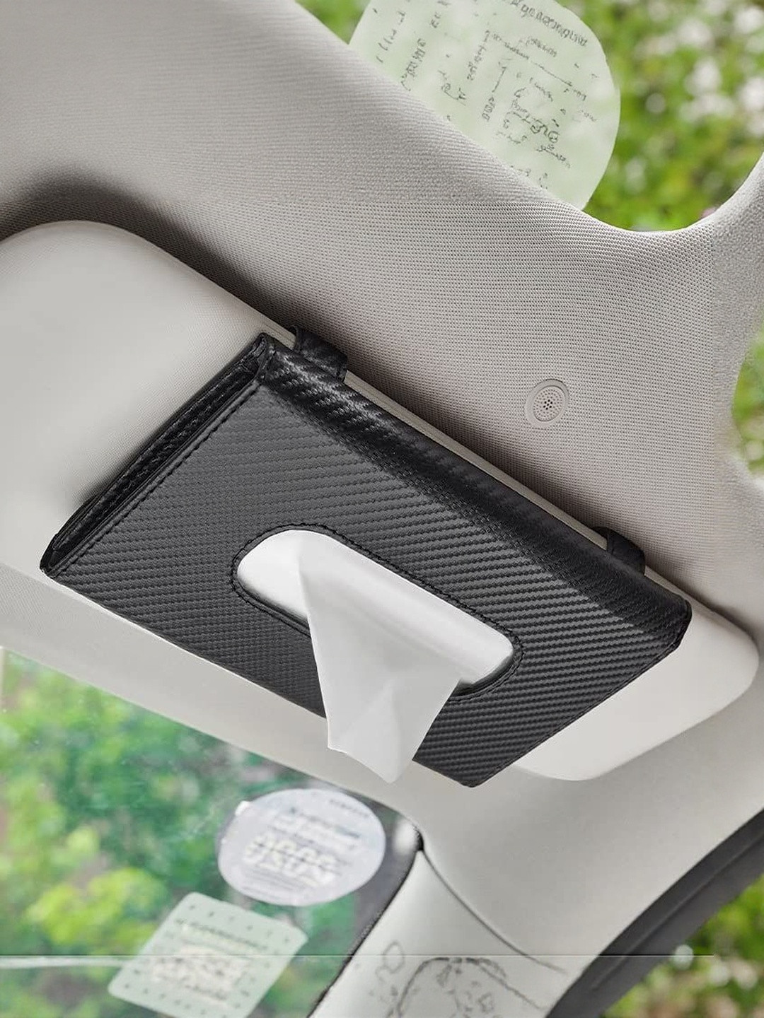 AUGEN Black Rectangular Car Tissue Holder with Visor Holder