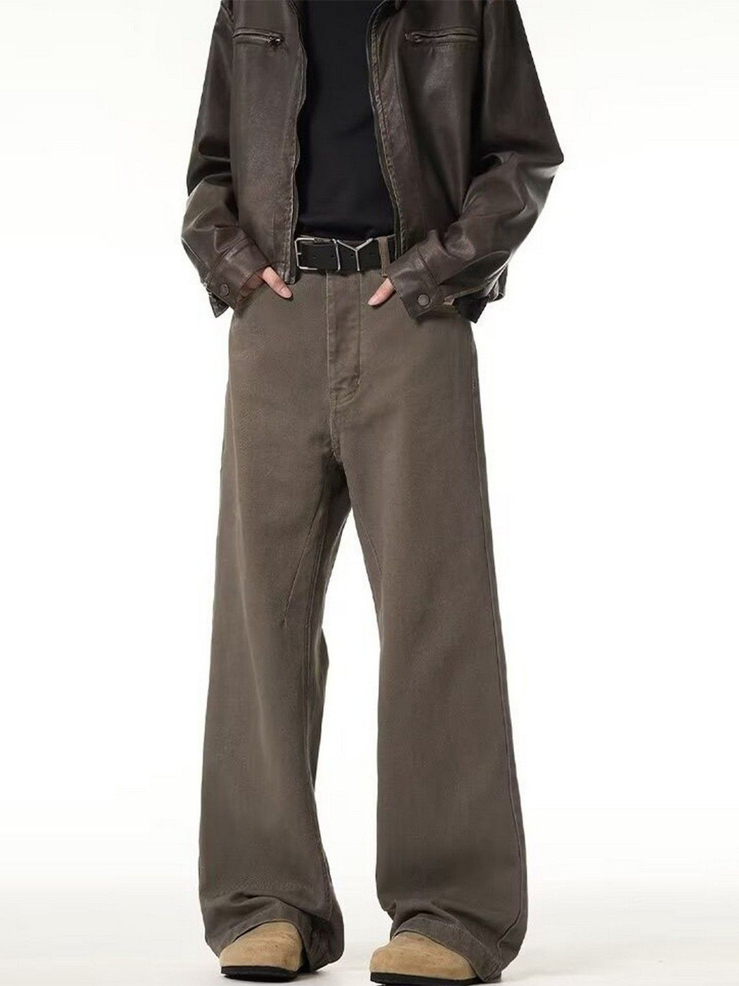StyleCast Men Mid-Rise Washed Wide Leg Baggy Jeans