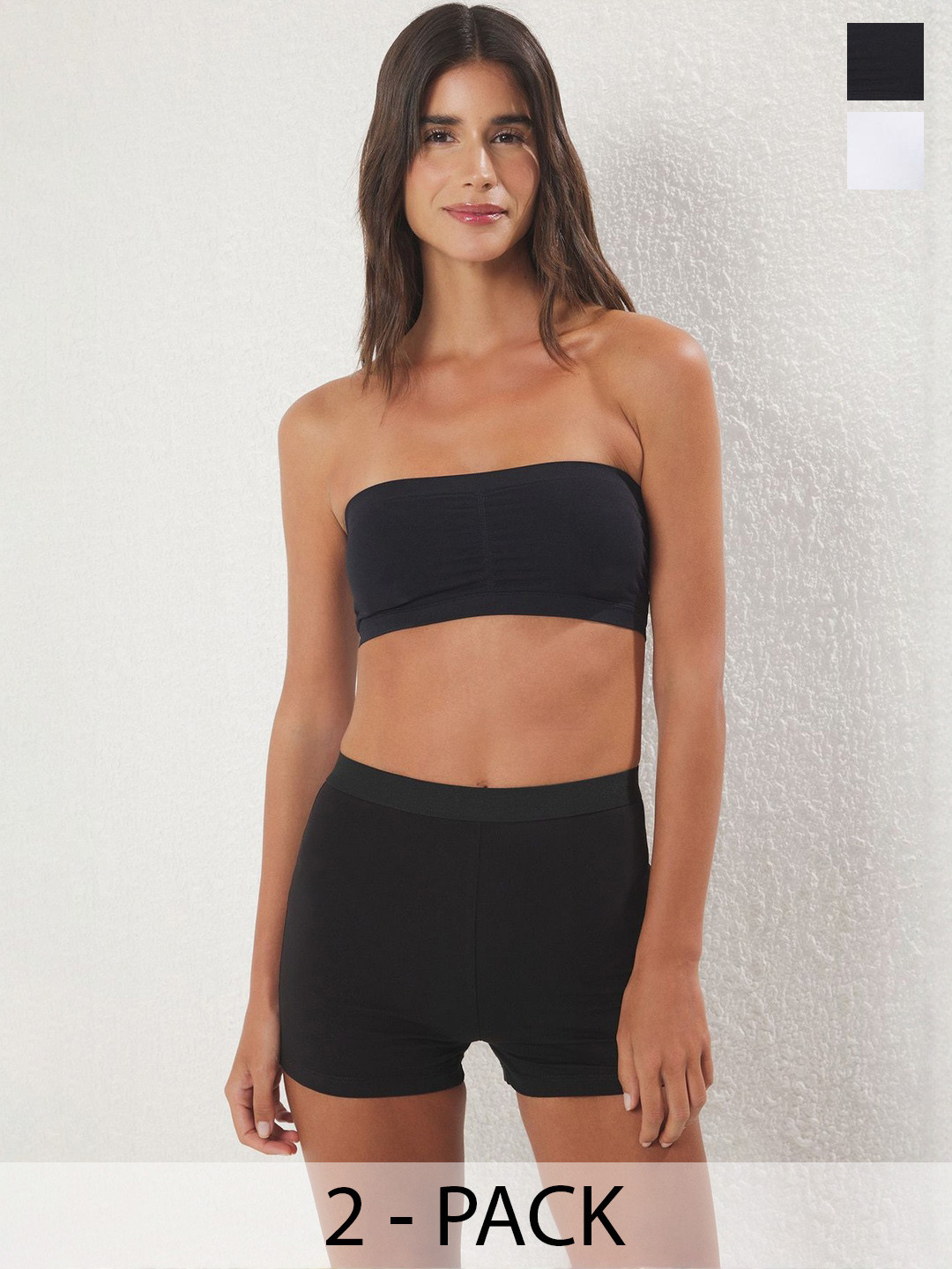 Trendyol Women Pack of 2 Siyah-Beyaz Medium Coverage Non-Wired & Non Padded Bandeau Bra