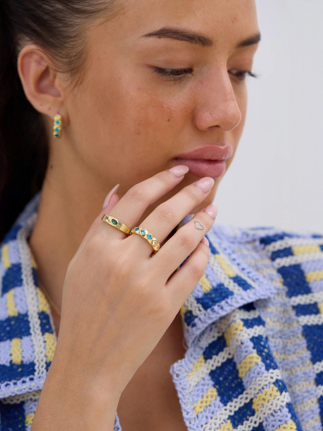 Nishani 925 Sterling Silver 14K Gold Plated Artificial Stones Anti-Tarnish Finger Ring