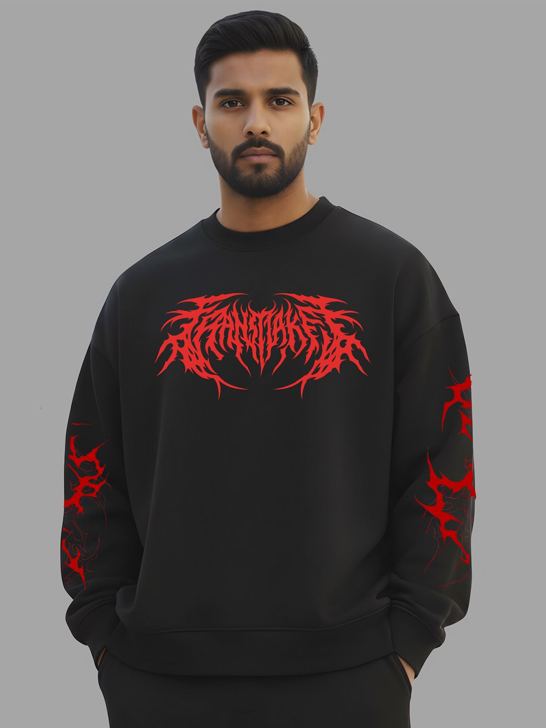 TheBTclub Men Thunder Printed Oversized Sweatshirt