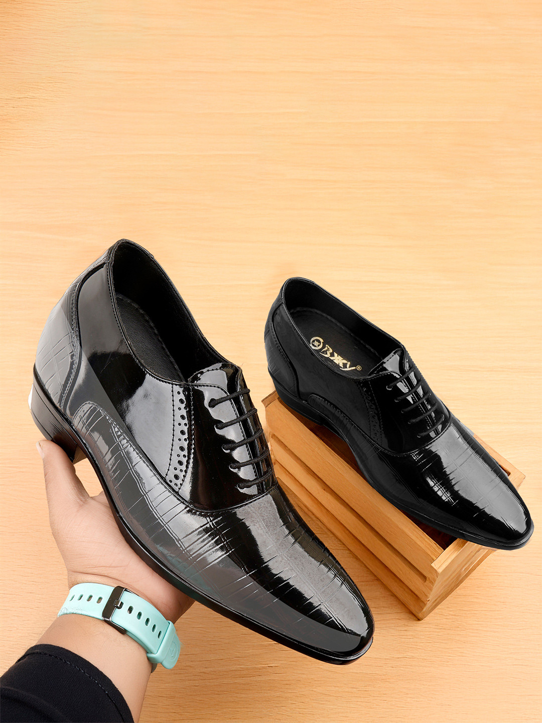 Bxxy Men 9 Cm Hidden Height Increasing Patent Party Oxford Lace-up Shoes