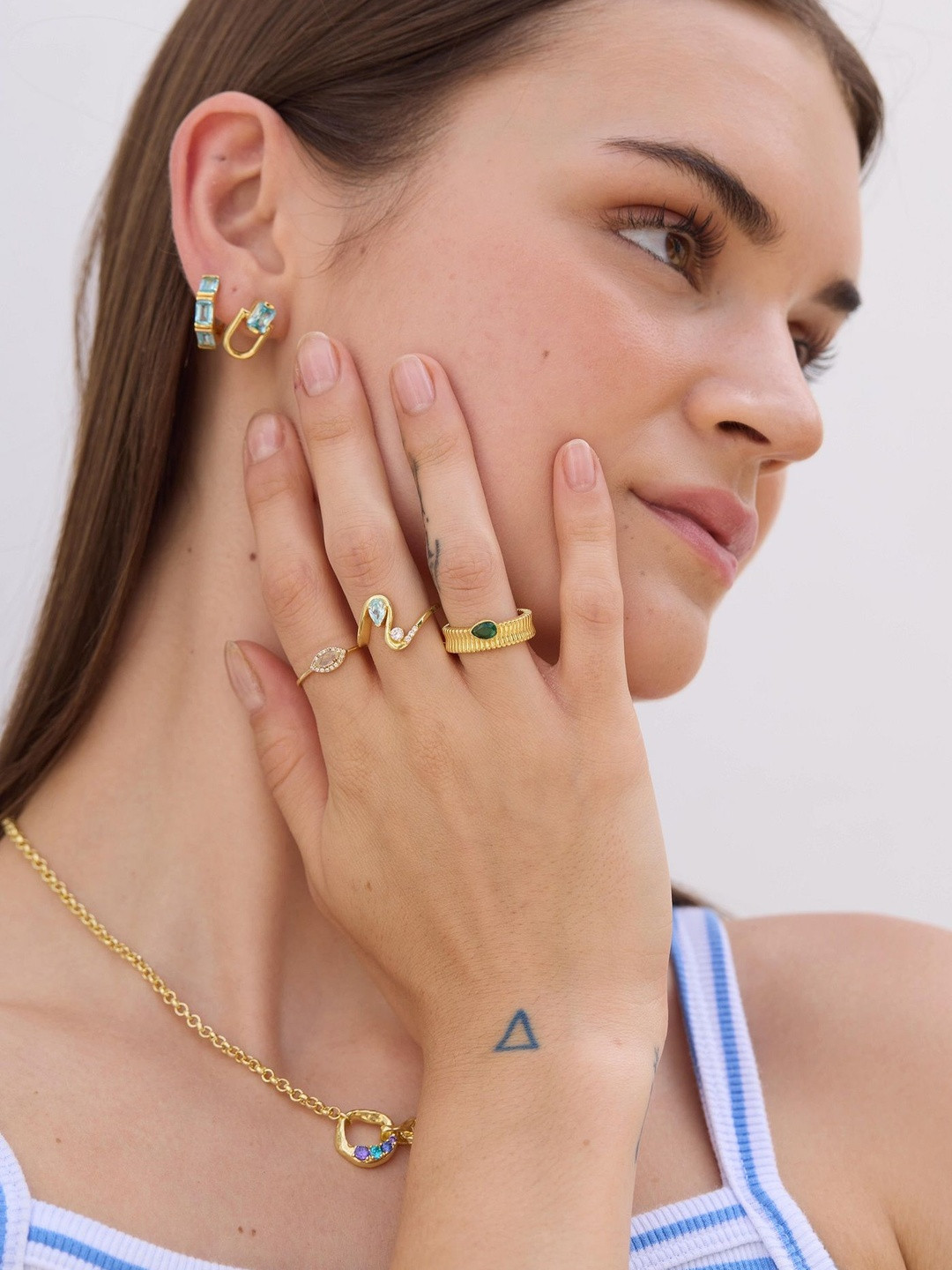 Nishani 925 Sterling Silver 14K  Gold Plated Textured Anti-Tarnish Finger Ring