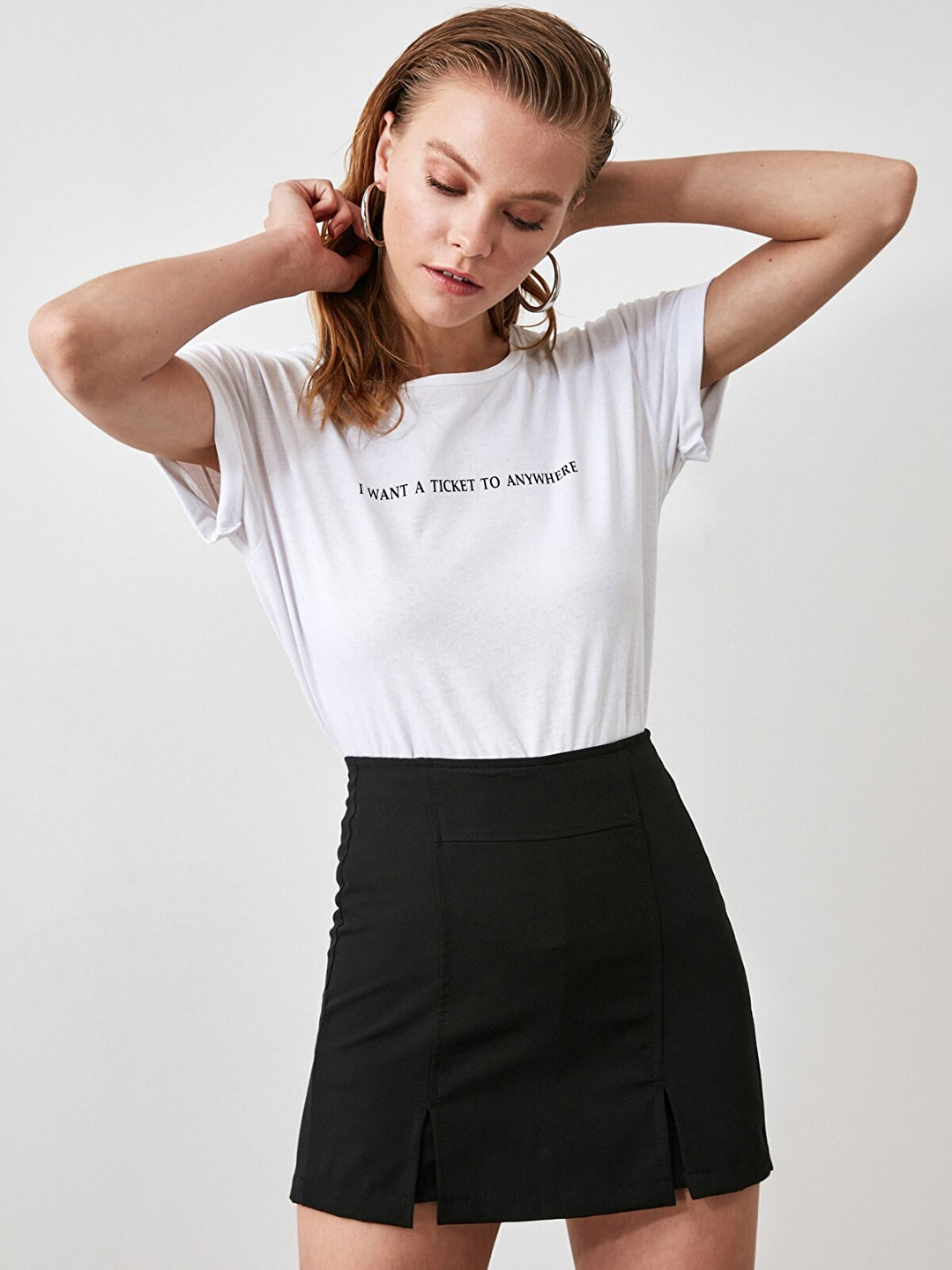 Trendyol Women Solid Front-Slit Straight Mini Skirt With Attached Shorts