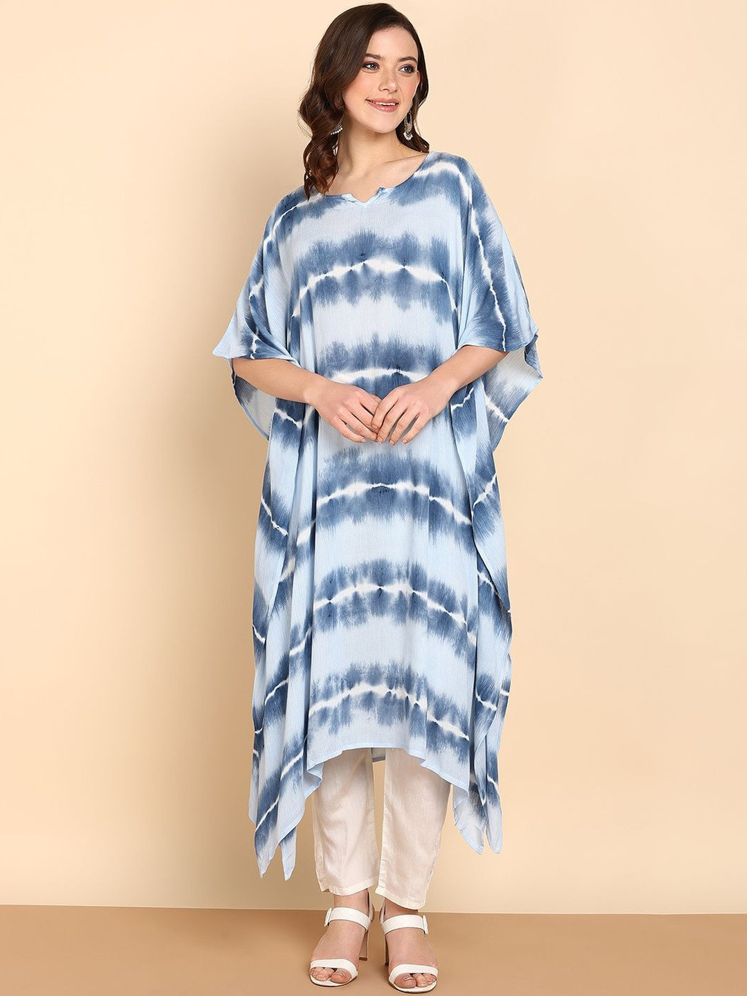 Chandbaali Women Hand Tie Dyed Extended Sleeves Kaftan Kurta