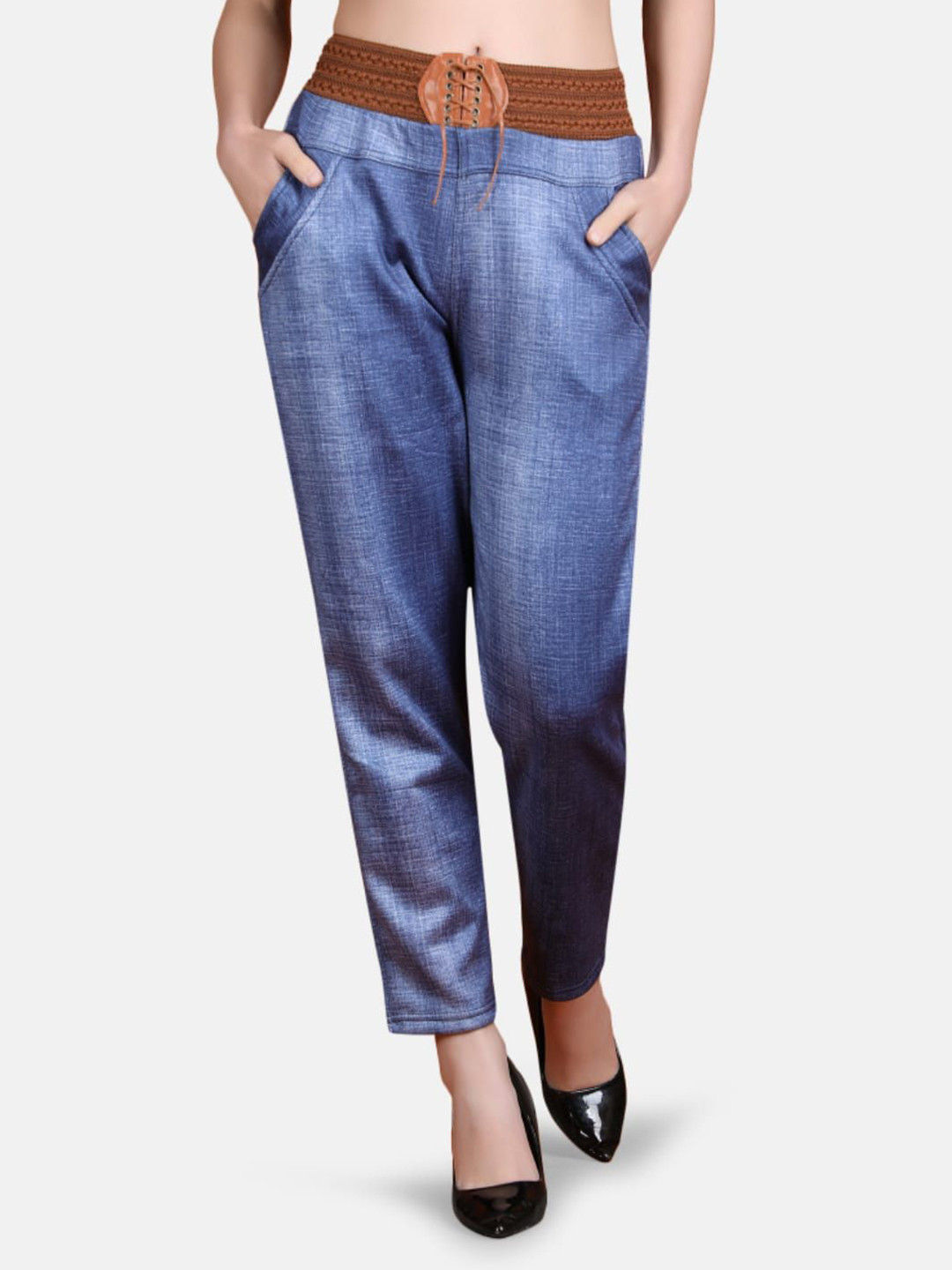 TRENDYFY Women's Blue Winter Fleece Jeggings