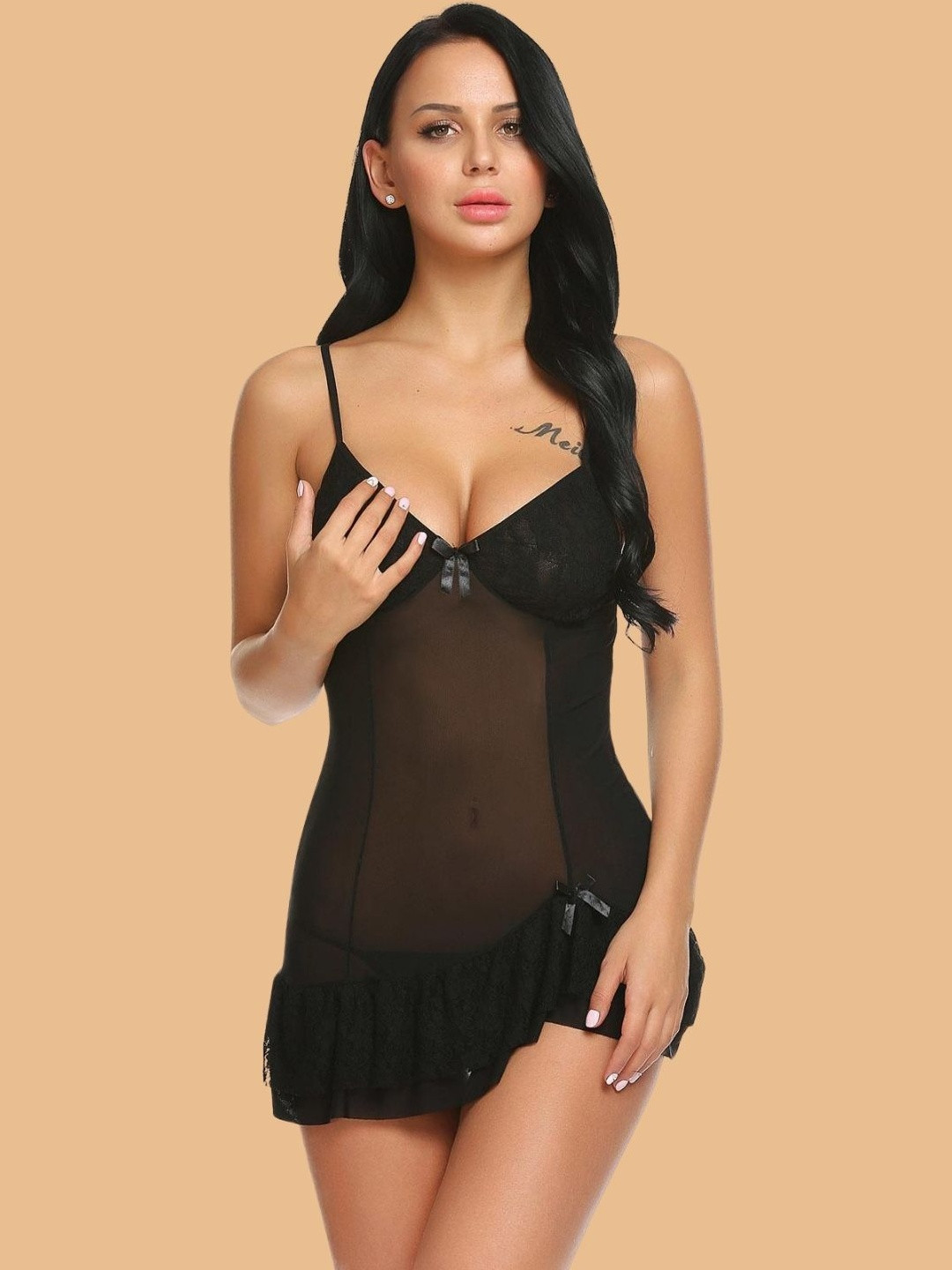 ZERJAMA Women Sheer Mesh Baby Doll with Matching Panty