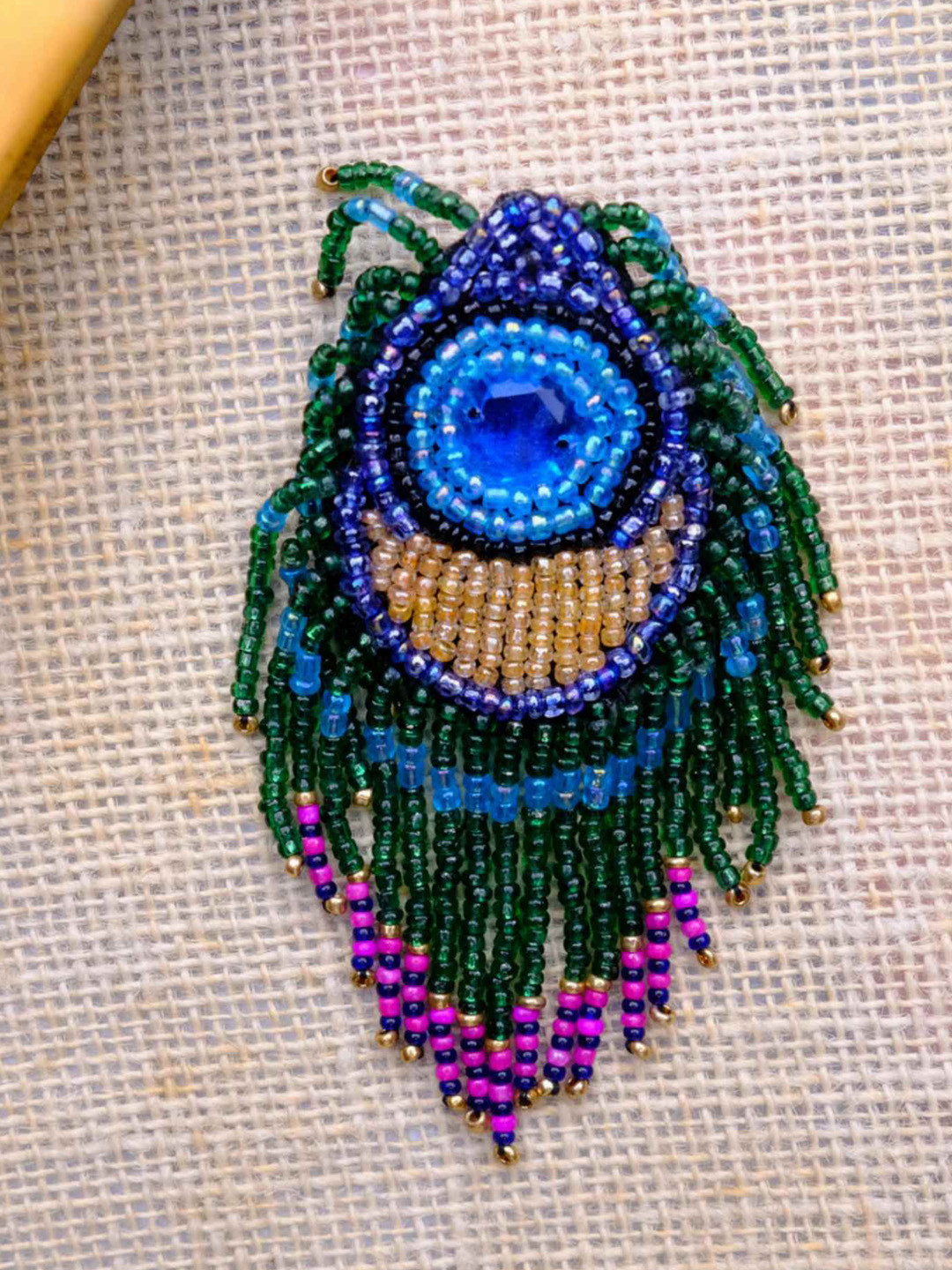 Abeo Unisex Artificial Beaded Minimal Peacock Feather Brooch