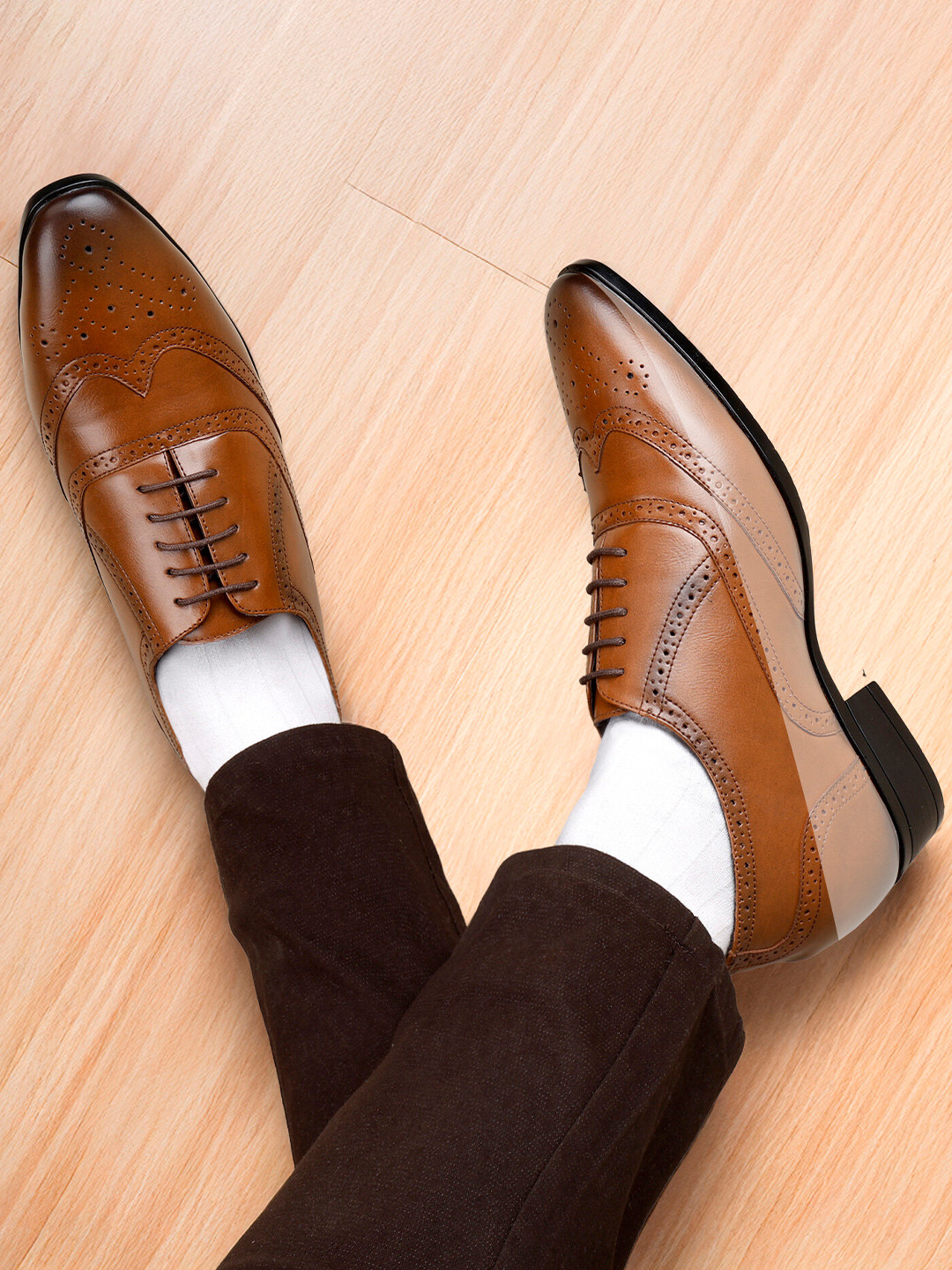 Bxxy Men Hidden Elevator Height Increasing Faux Leather Formal Full Brogue Lace-up Shoes