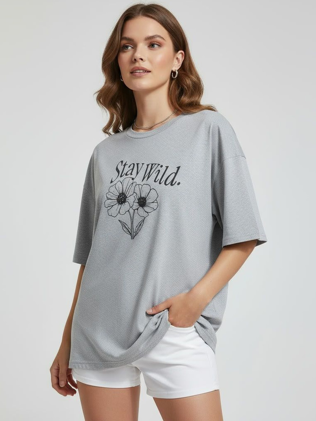 Calm Down Floral Printed Drop Shoulder Cotton T-shirt
