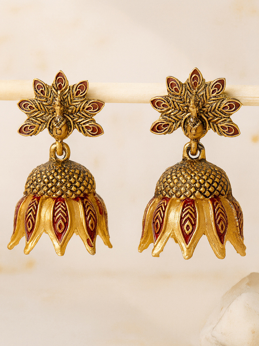 KARATCART Maroon Dome Shaped Drop Earrings