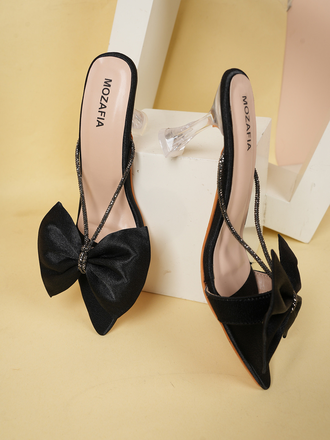 MOZAFIA Embellished Rubber Kitten Sandals with Bows