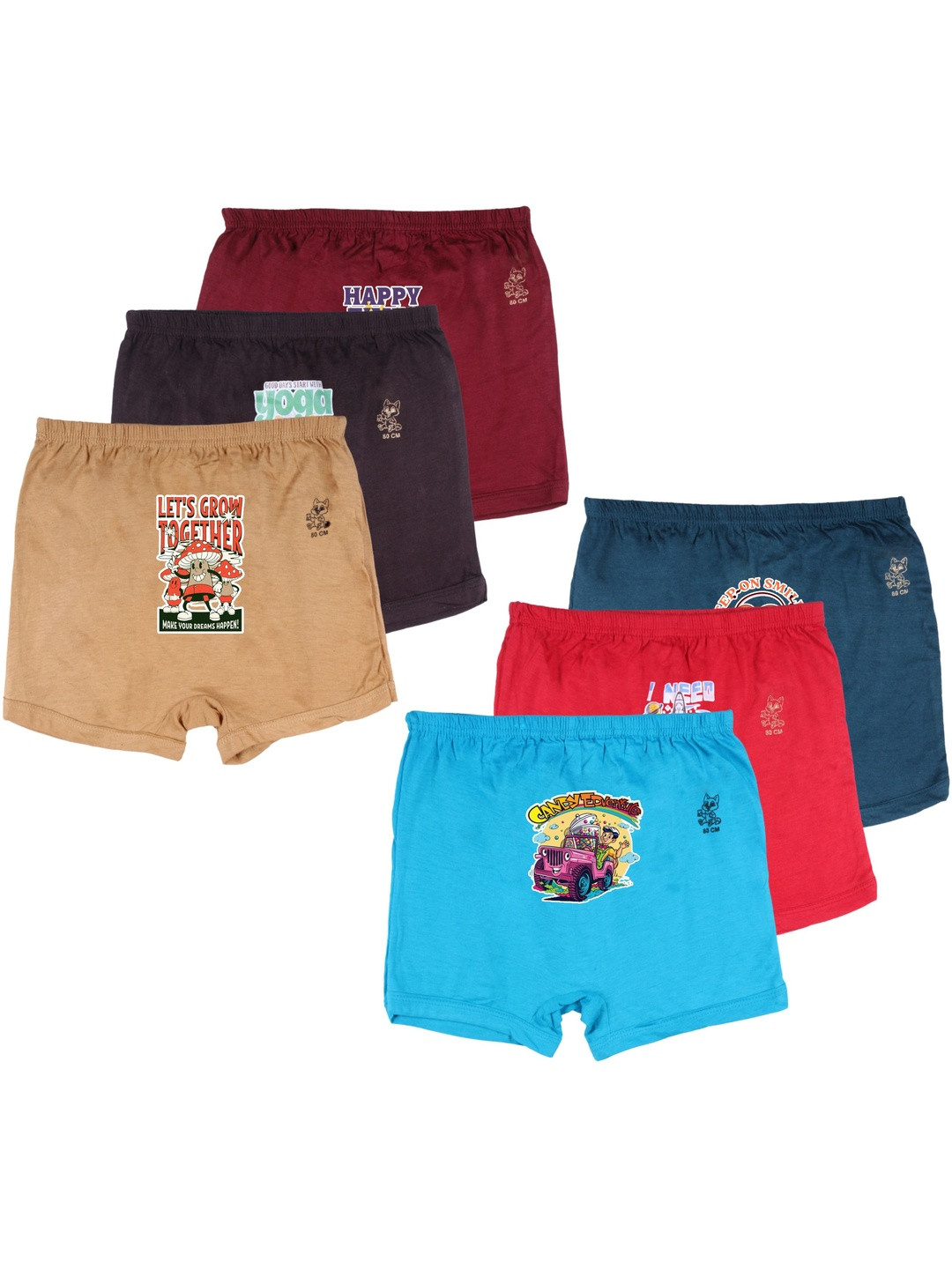 Kids Basket Boys Pack of 6 Graphic Printed Cotton Boxer-Style Briefs