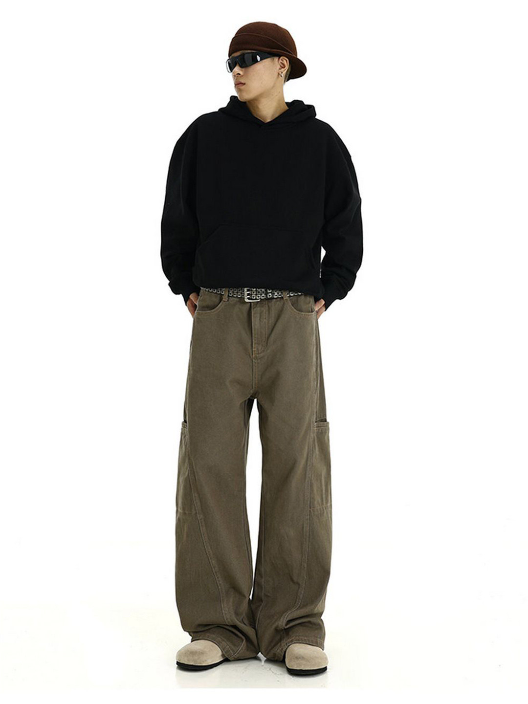 StyleCast Men Mid-Rise Wide Leg Baggy Cargo Jeans