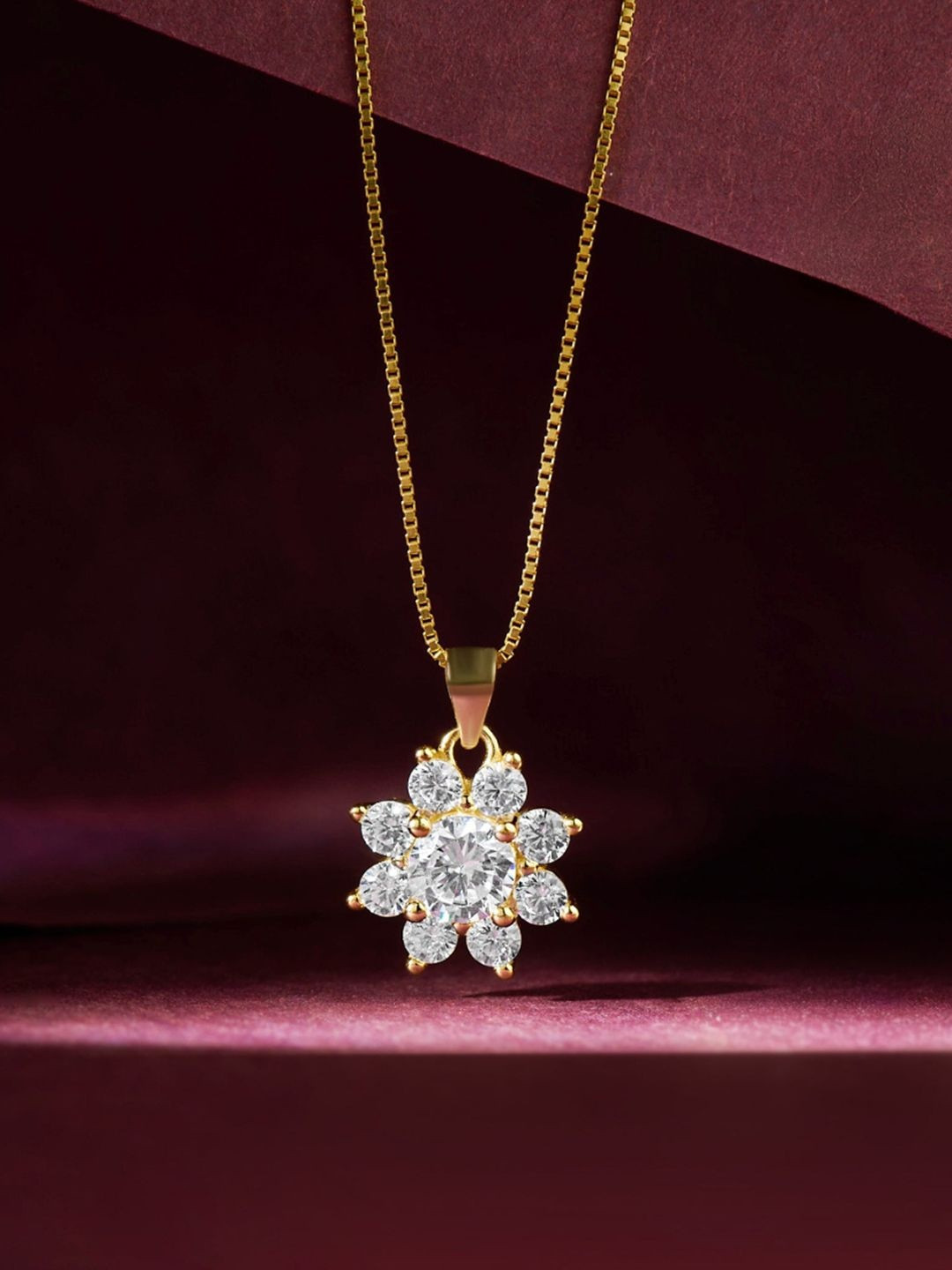 Zavya The Sun-Kissed Marigold Sterling Silver Gold-Plated CZ Studded Pendant & Chain