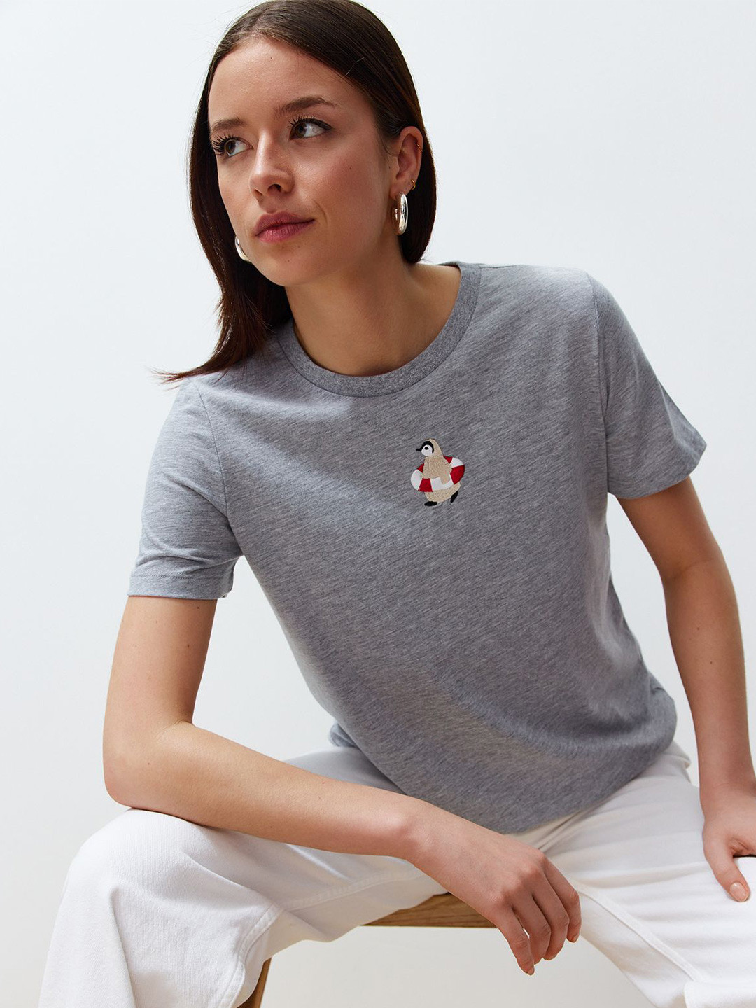 Trendyol Graphic Self Design Round Neck Cotton Regular T-shirt