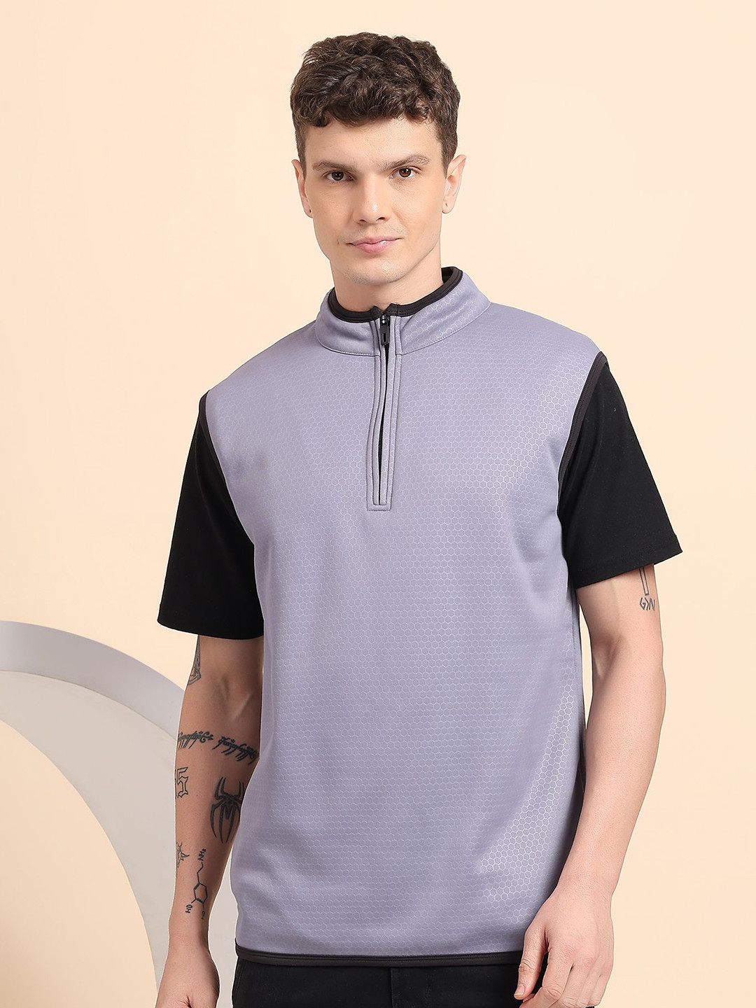 GLITO Men Self Design High Neck Sweatshirt