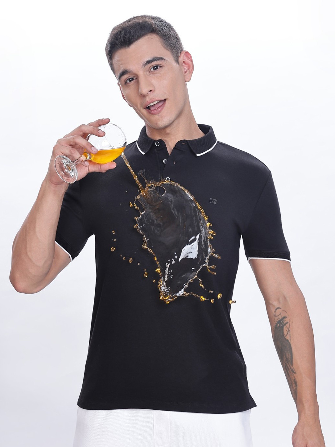 TURMS Men Solid Modal Polo Collar Short Sleeves Cotton Stain And Water Repellent Tshirt