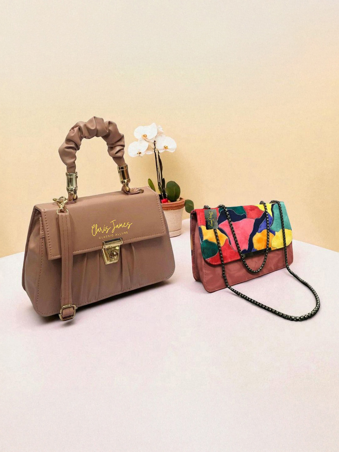 CLARIS JAMES Pack Of 2 Self Design Crossbody Sling Bag