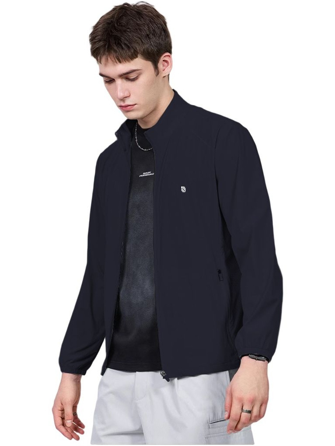 Palay Men Solid Mock Collar Lightweight Sporty Jacket