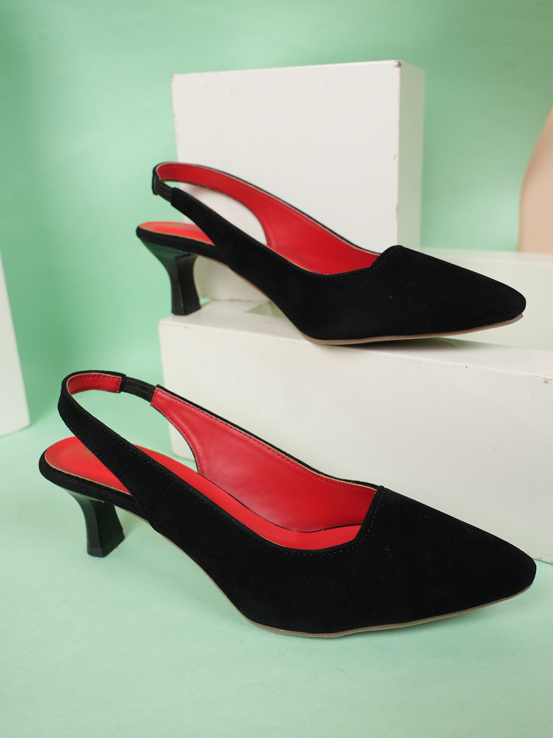MOZAFIA Women Solid Suede Party Kitten Heel Pumps