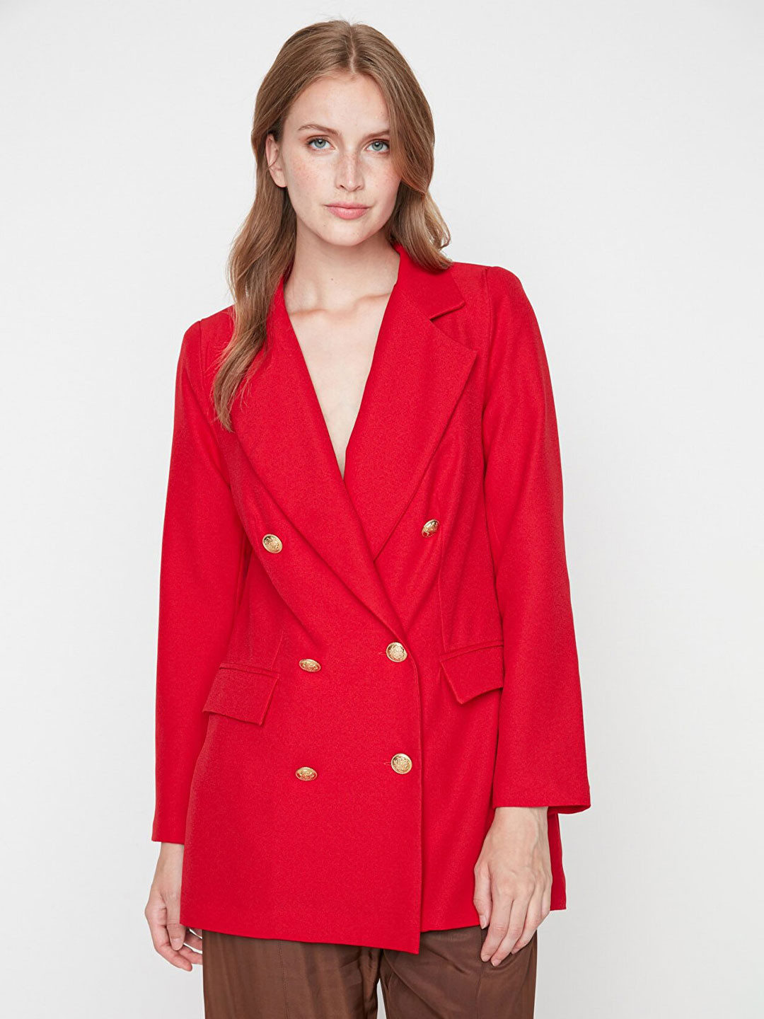 Trendyol Double-Breasted Notched Lapel Long Sleeves Cheery Red Blazer