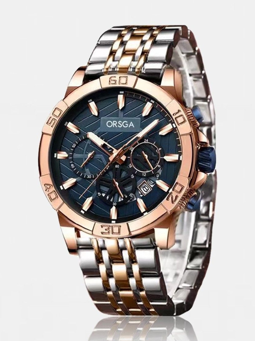 ORSGA Men Dial & Stainless Steel Bracelet Style Straps Analogue Watch 9070-MAGNUM-SLRGLD