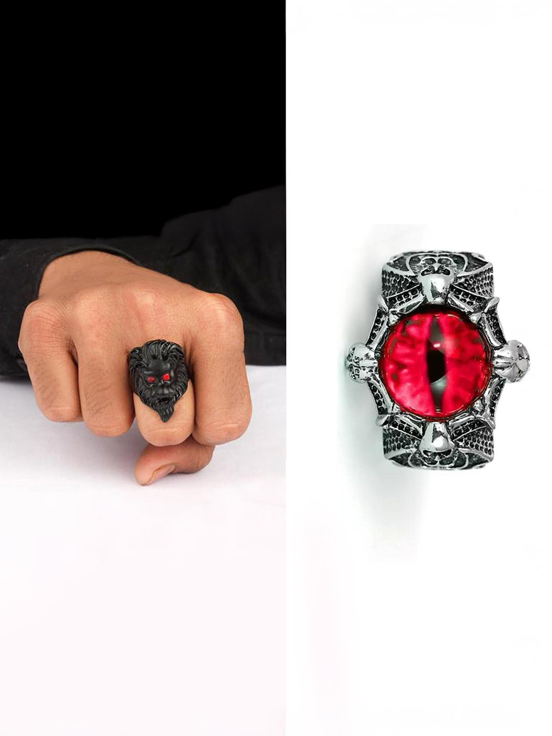 Teeragaj Set Of 2 Lion & Eye Adjustable Finger Ring