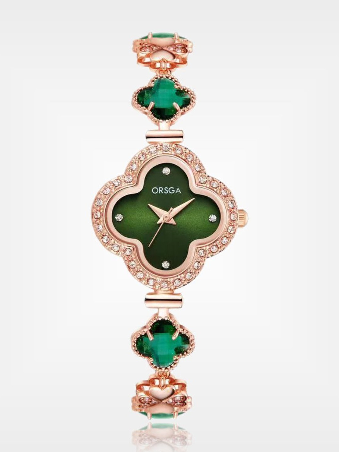 ORSGA Women Stainless Steel Bracelet Style Straps Analogue Watch OL-9909-CLOVER-GREEN