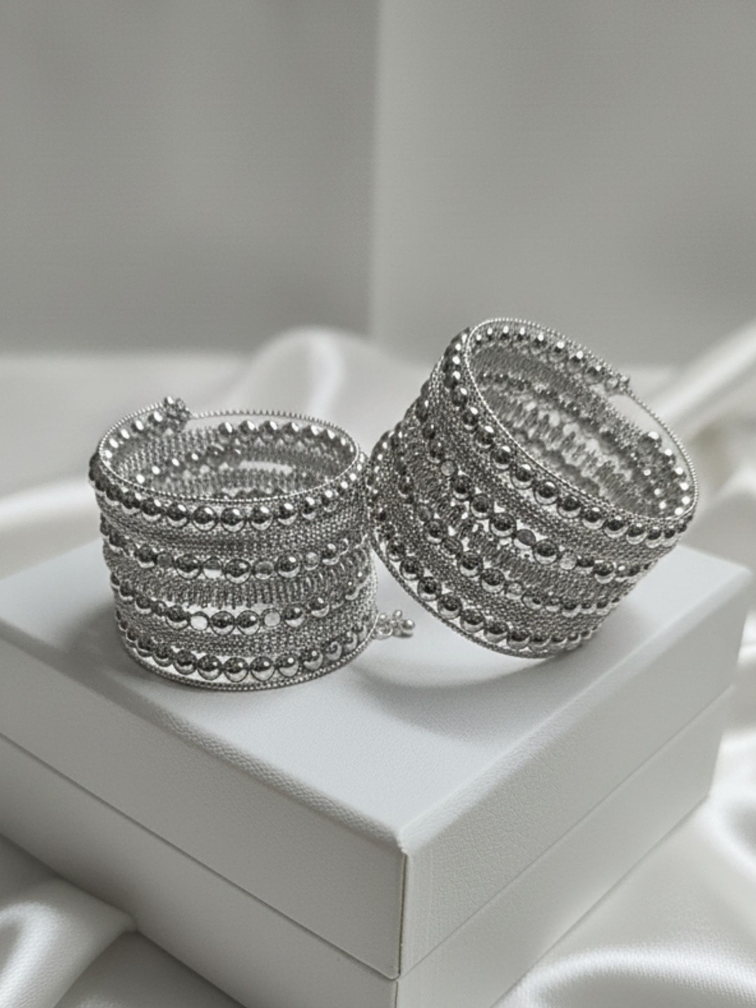 Anouk Set Of 2 Silver-Plated Artificia Beaded Bangle-Style Bracelet