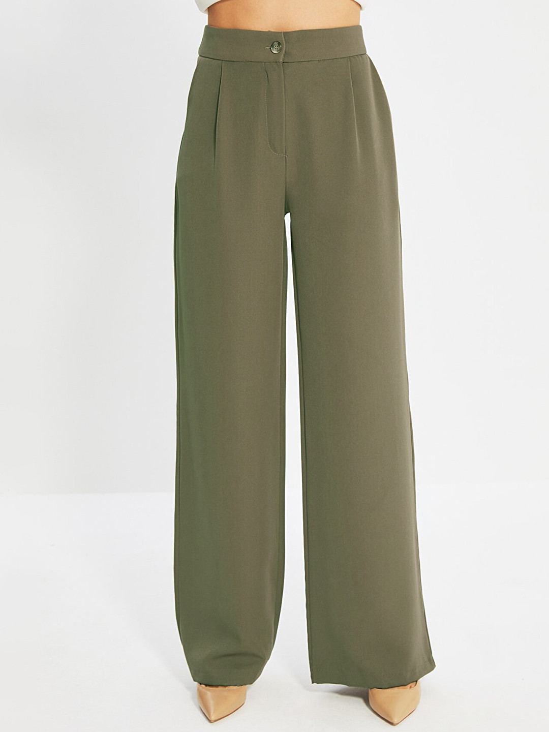 Trendyol Women Khaki High-Rise Pleated Trousers