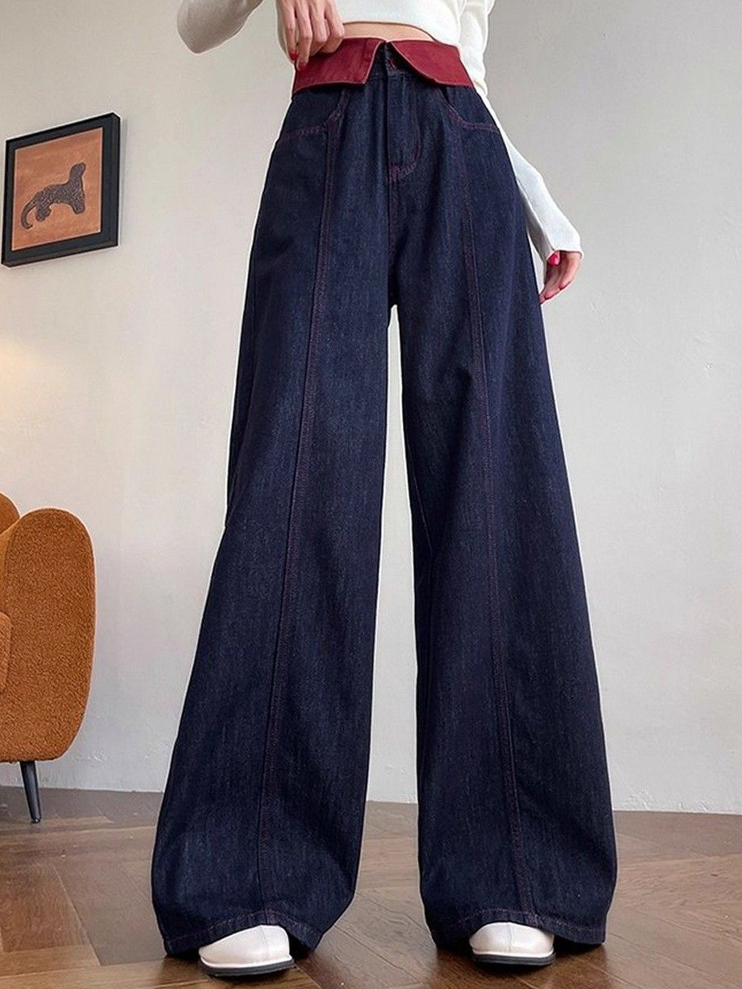 StyleCast Women Flared High-Rise Minimalist Cotton Jeans