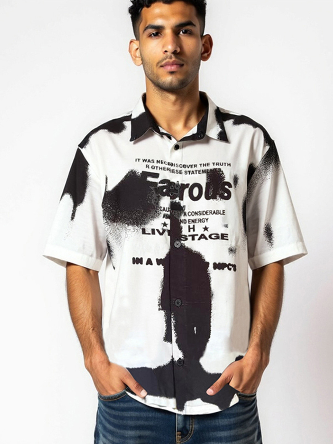 IZF Men Relaxed Fit Printed White Party Shirt