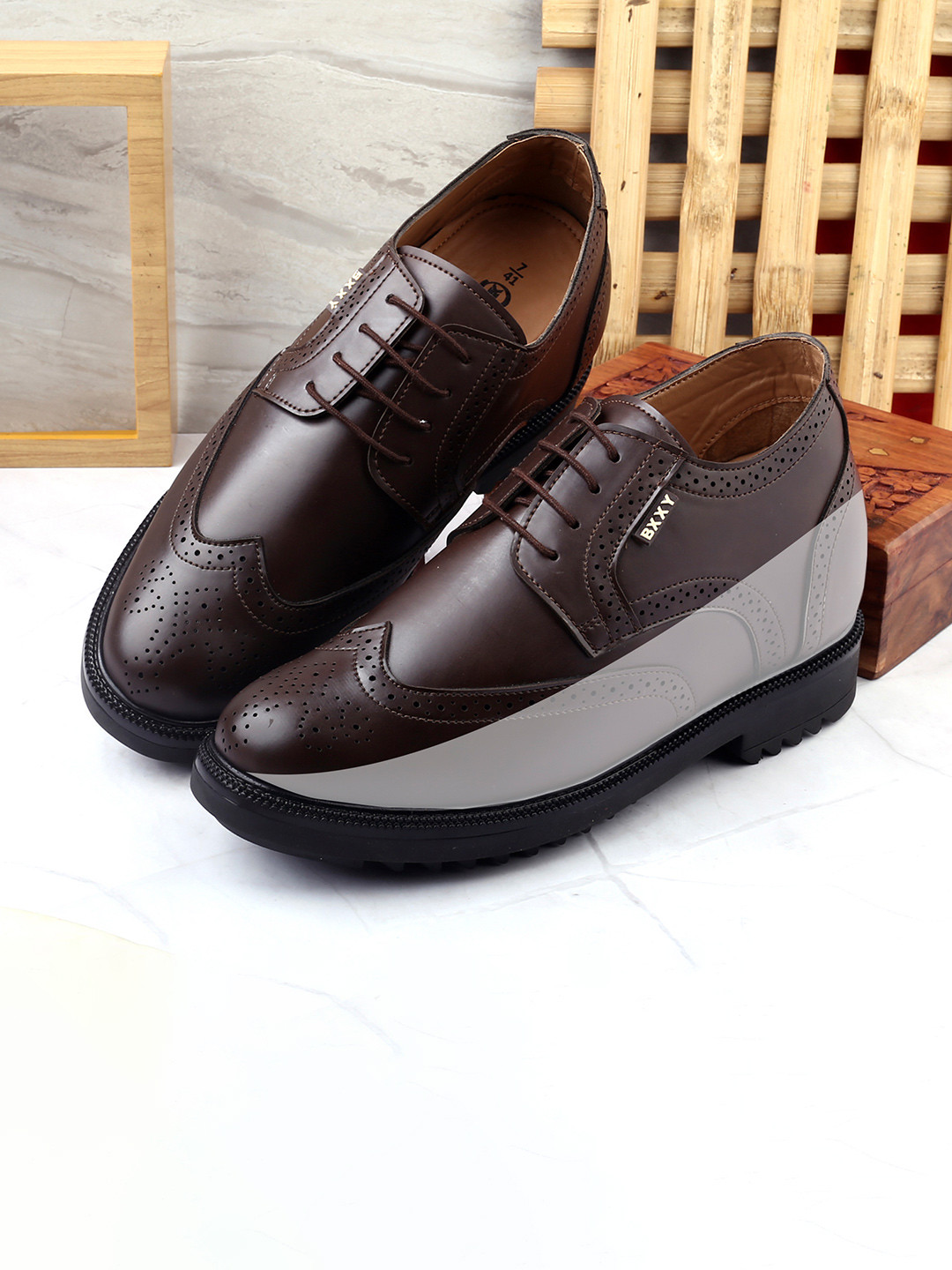 Bxxy Men Hidden Elevtor Casual Brogue Lace-up Shoes