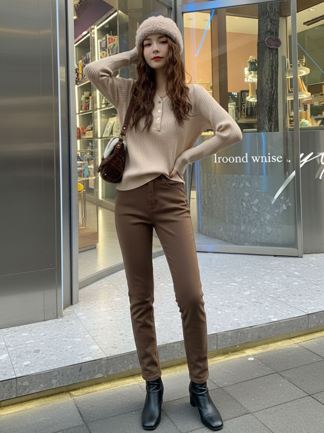 HERE&NOW Women Cream Solid Long Sleeves Sweaters