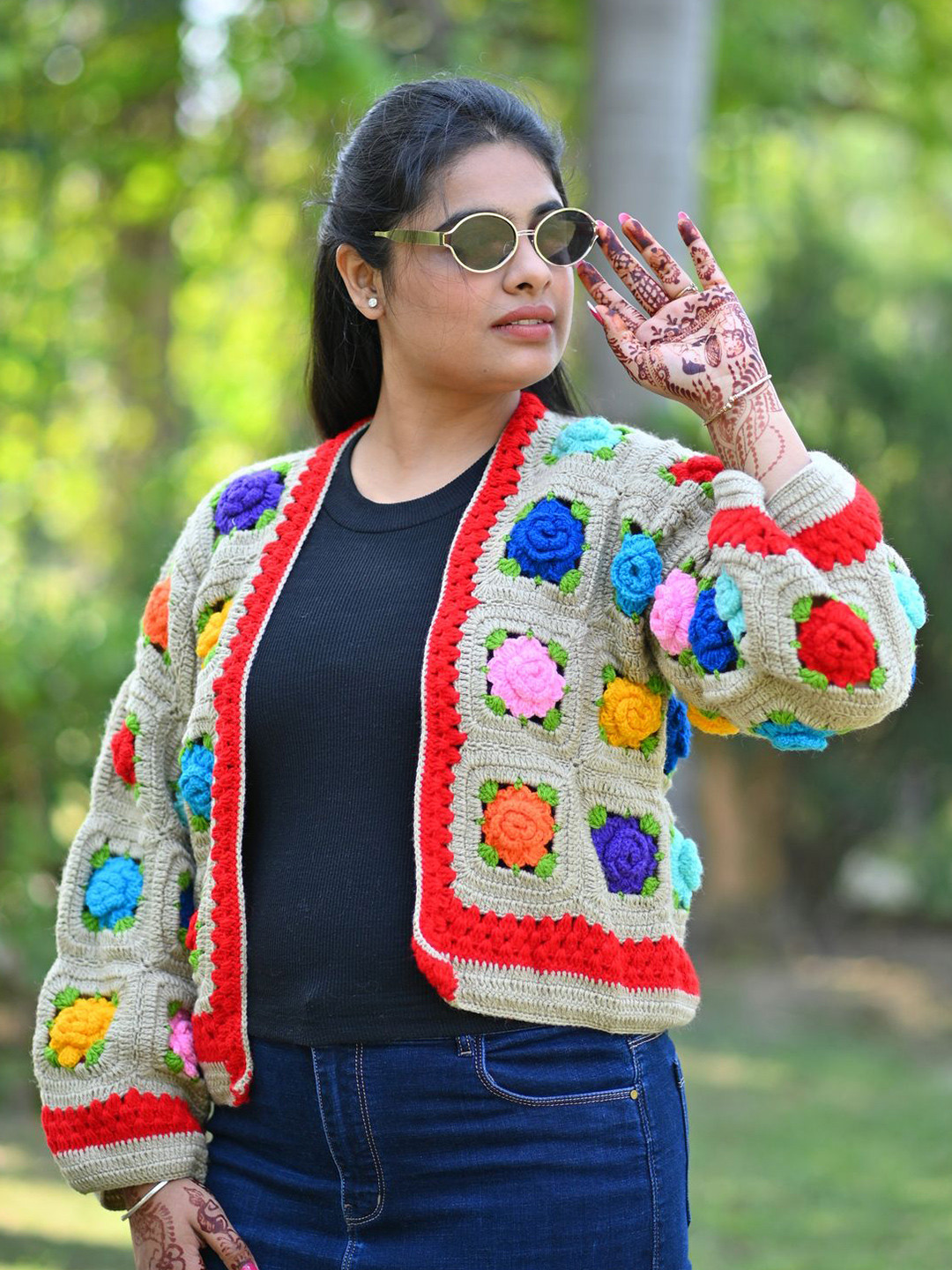 WINDROP SOLUTIONS Women Floral Embroidered Long Sleeves Front-Open Sweaters with Applique