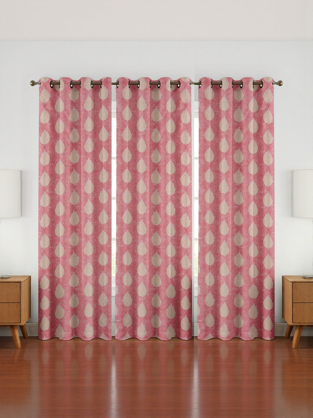 GEET CREATIONS Pink & White Floral Fade Resistant 3 Pieces Door Eyelet Curtains