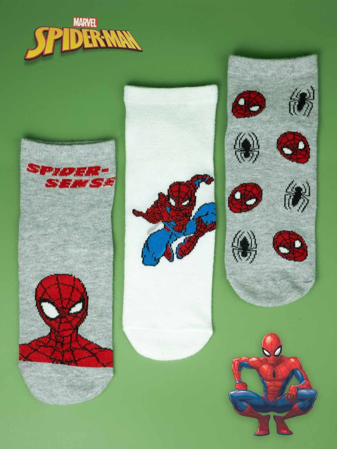 Yellow Bee Boys Pack Of 3 Spider-Man Printed Cotton Breathable Ankle-Length Socks