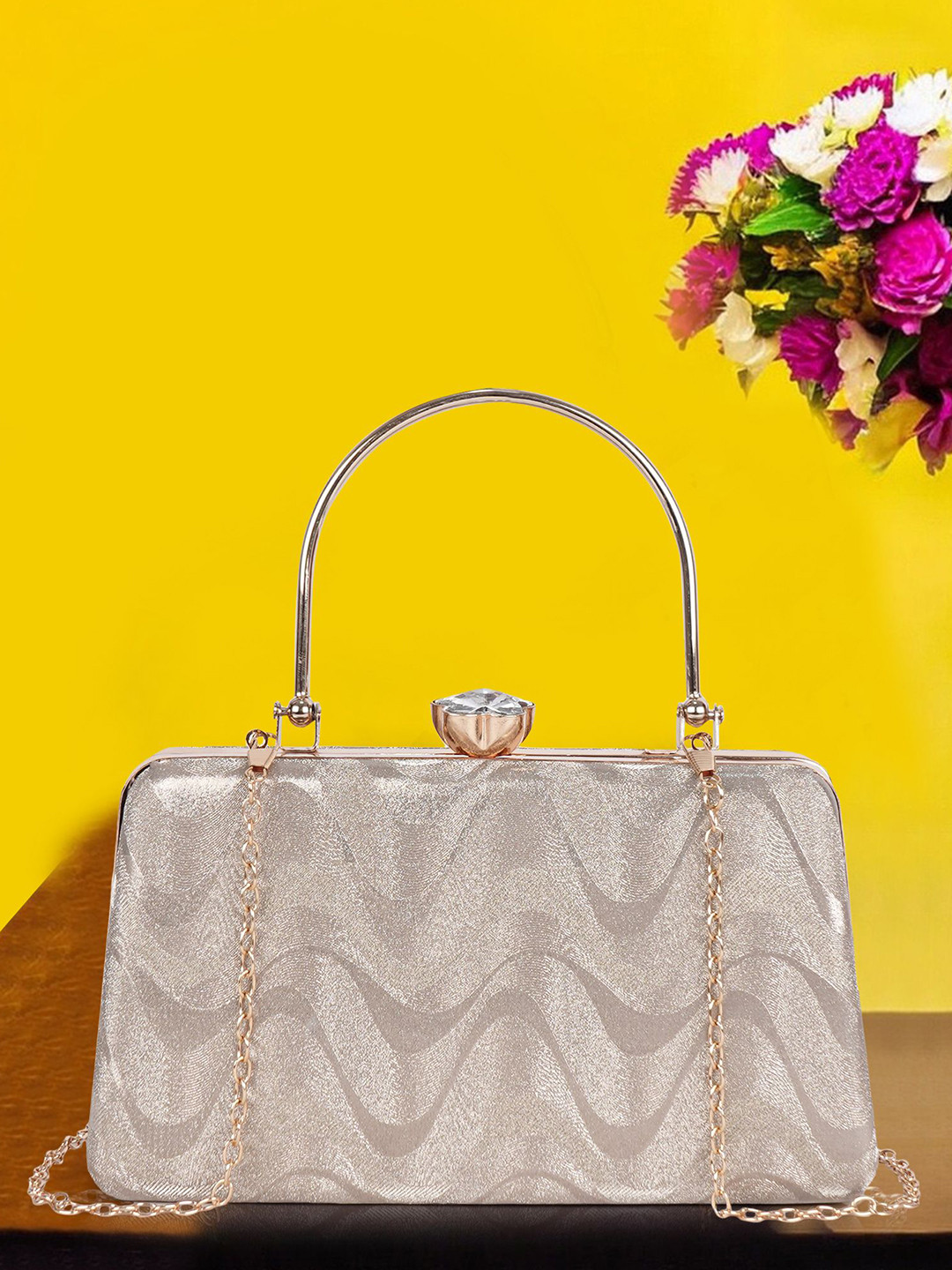 NORVE Embellished Box Clutch With Click Closure