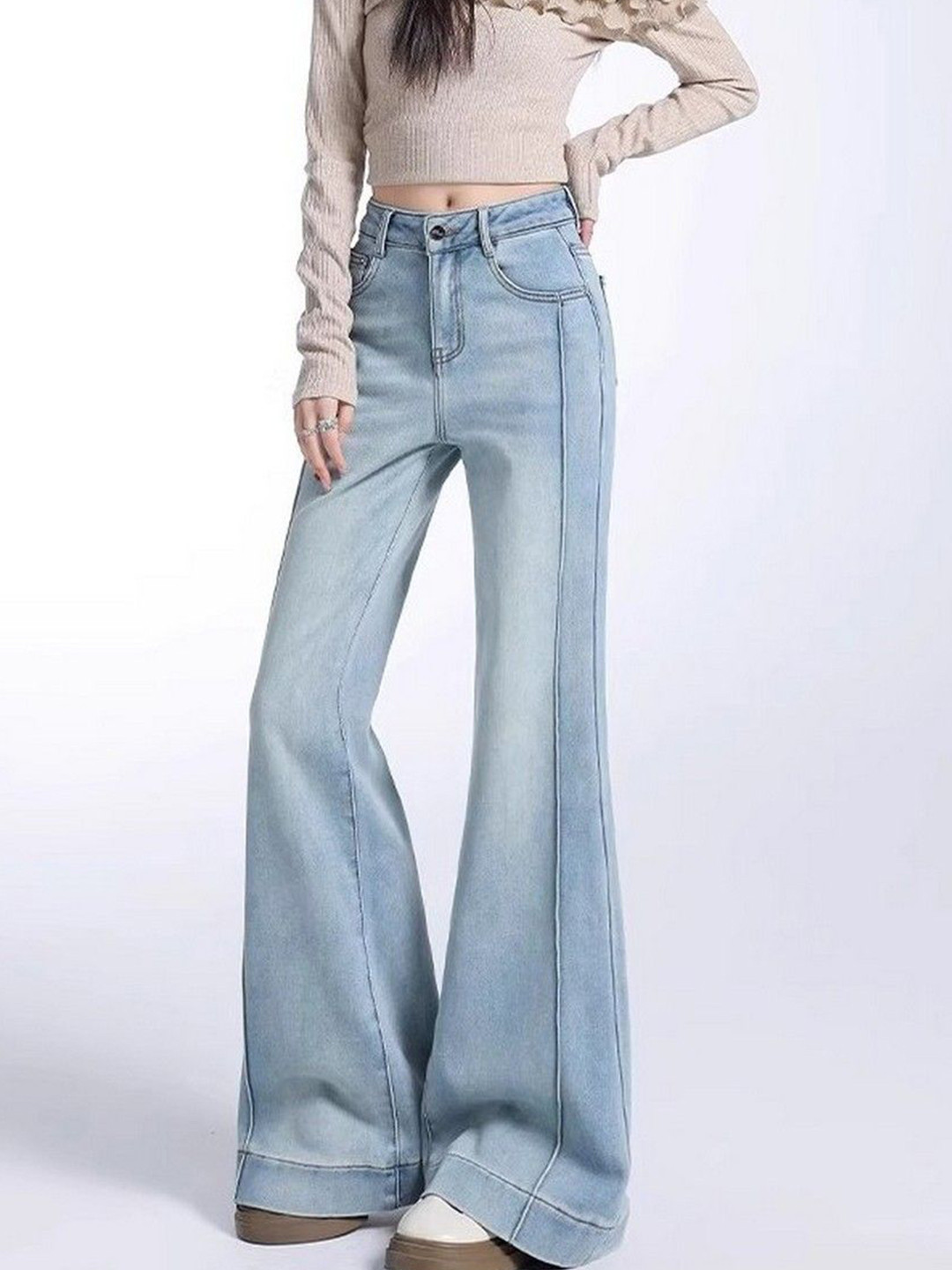 StyleCast Women Flared High-Rise Light Fade Jeans With Center Seam Detail