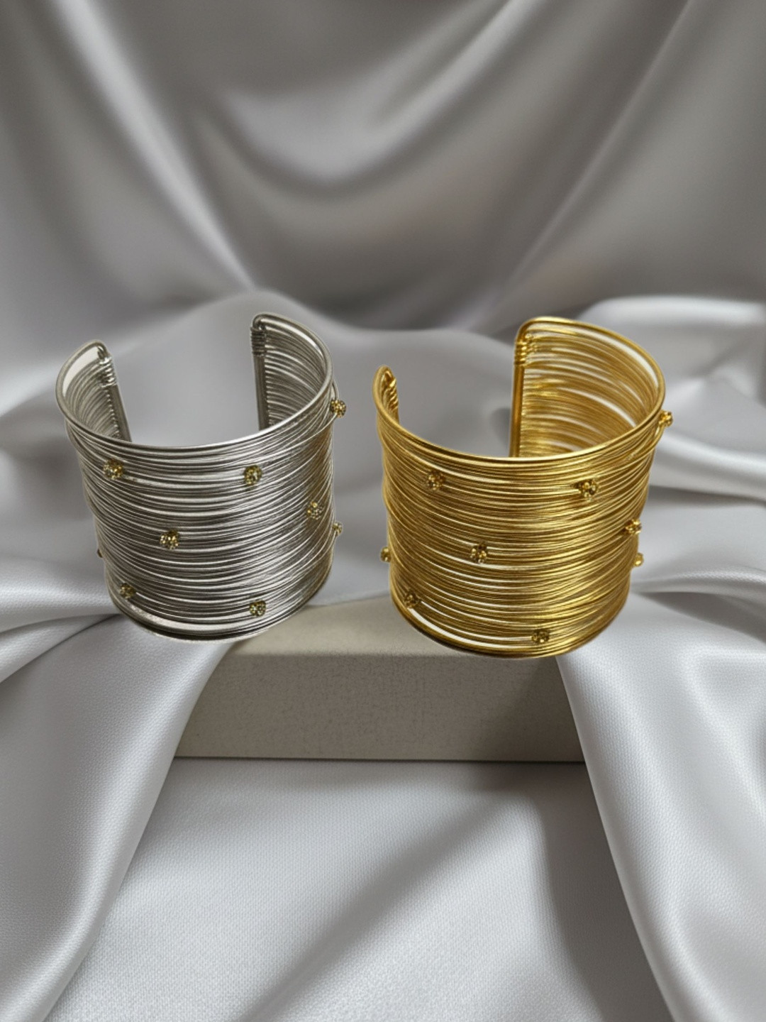 Anouk Set Of 2 2 Gold & Rhodium-Plated American Diamond Studded Adjustable Cuff Bracelets