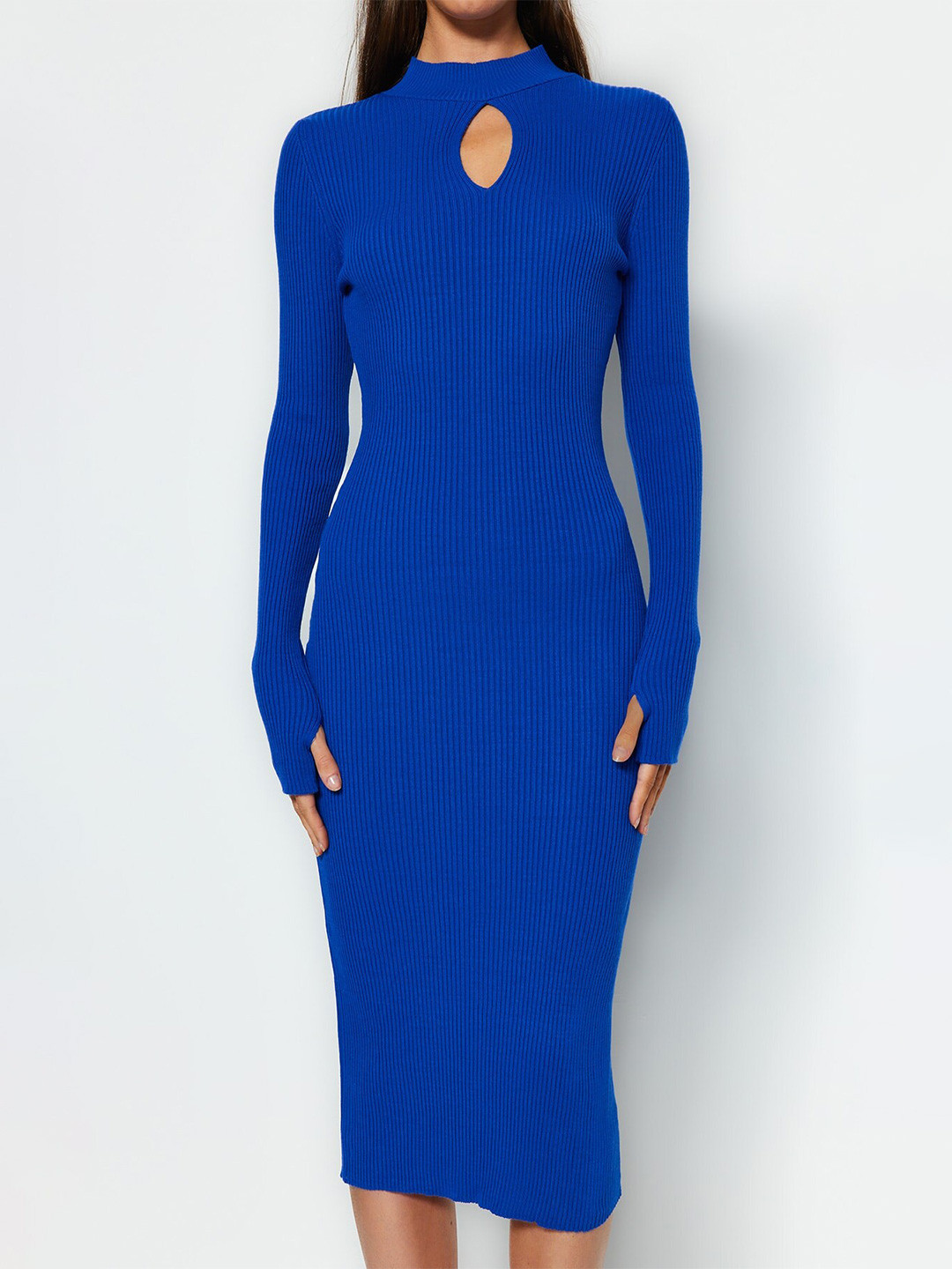 Trendyol Keyhole Neck Acrylic Bodycon Dress