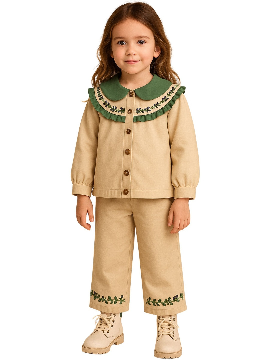 Le Nino Girls Colourblocked Shirt with Trousers